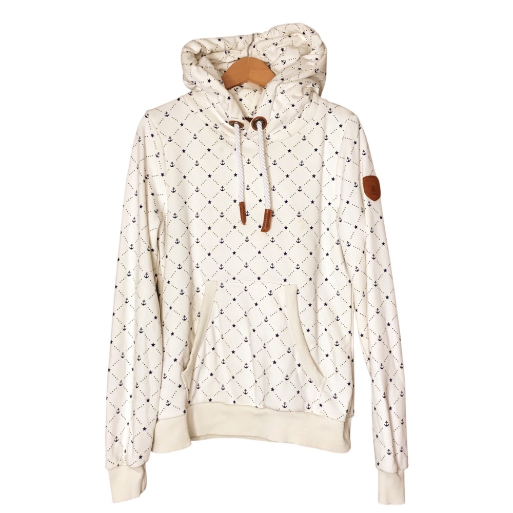 Medium Wanakome Hoodie Sweatshirt Nautical Stars Anchors Top Pullover